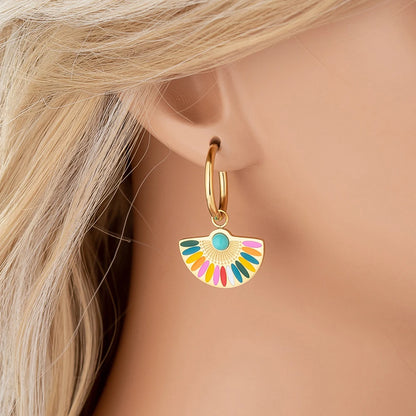 Lokaer Trendy Bohemia Fan Hoop orecchini per donna ragazze orecchini in acciaio inossidabile placcato oro 18 carati fatti a mano con smalto colorato E22200