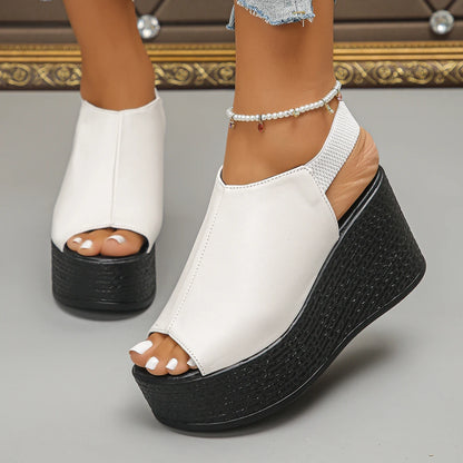 Damen-Sandalen, hochwertige Keilsandalen aus Leder, Sommer, Damen, 2025, neue Plattform-High Heels, sexy, offene Zehen, elegante Sandalen