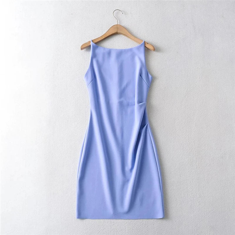 STVY 2022 Estate Slash Neck Dress Moda Colori Caramelle Pieghe Senza Maniche Rosa Rosso Chiffon Mini Abiti Abiti 5 Colori