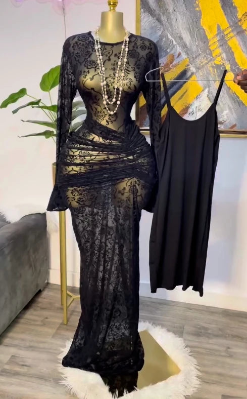CM.YAYA 2025 Autunno Donna Manica lunga Maglia impilata Vedi anche con fodera Aderente Abito lungo da sera Compleanno Abiti da festa sexy