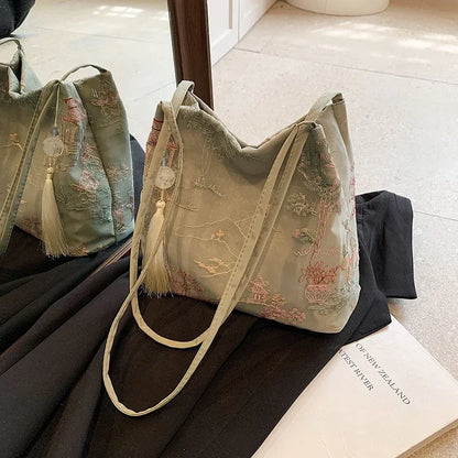 Borsa a tracolla da donna alla moda ricamata in stile cinese di vendita caldo 2026 Borsa di grande capacità di nuova tendenza estiva