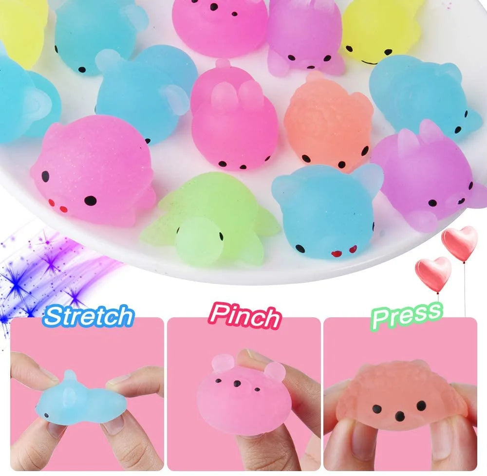 12 Pezzi di Squishies Luminosi Mochi, Giocattoli Antistress a Forma di Animali, Mini Giocattoli Antistress Mochi Animali Kawaii
