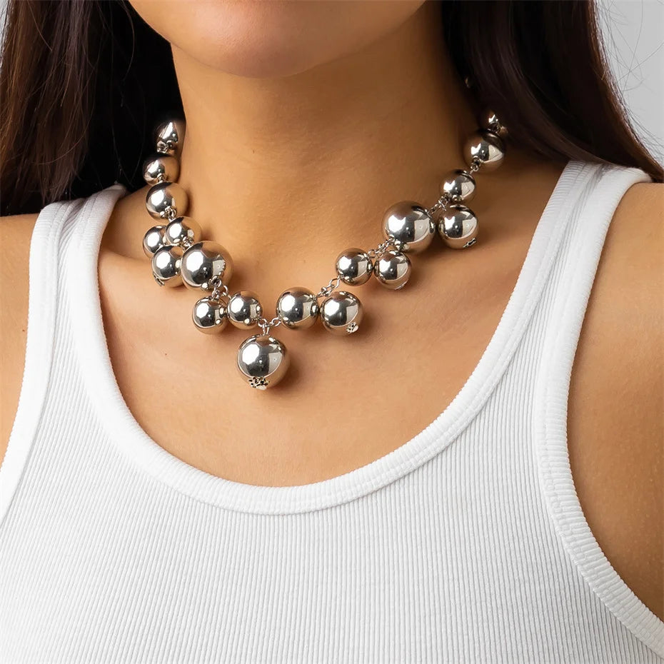Collana esagerata in acrilico CCB con perline a sfera grande per donna Wed Vintage Chunky Clavicola Catena Grunge Gioielli Steampunk Uomo