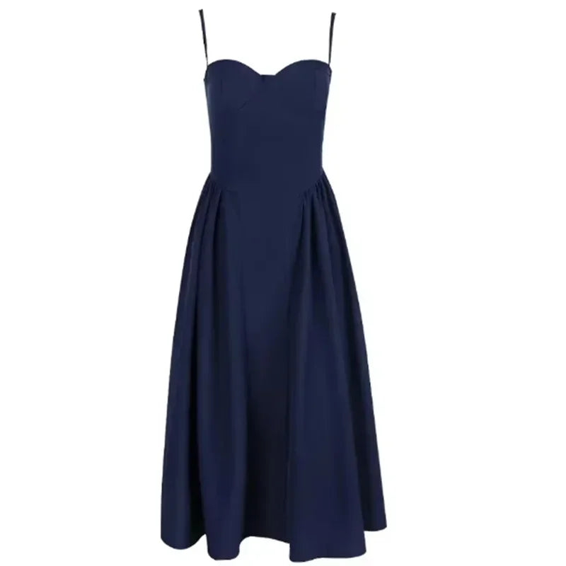 Elegante abito longuette con cinturino per spaghetti da donna Party Slim A Line Solid Bretelle Abiti da donna Nuova moda primavera estate Abiti sexy