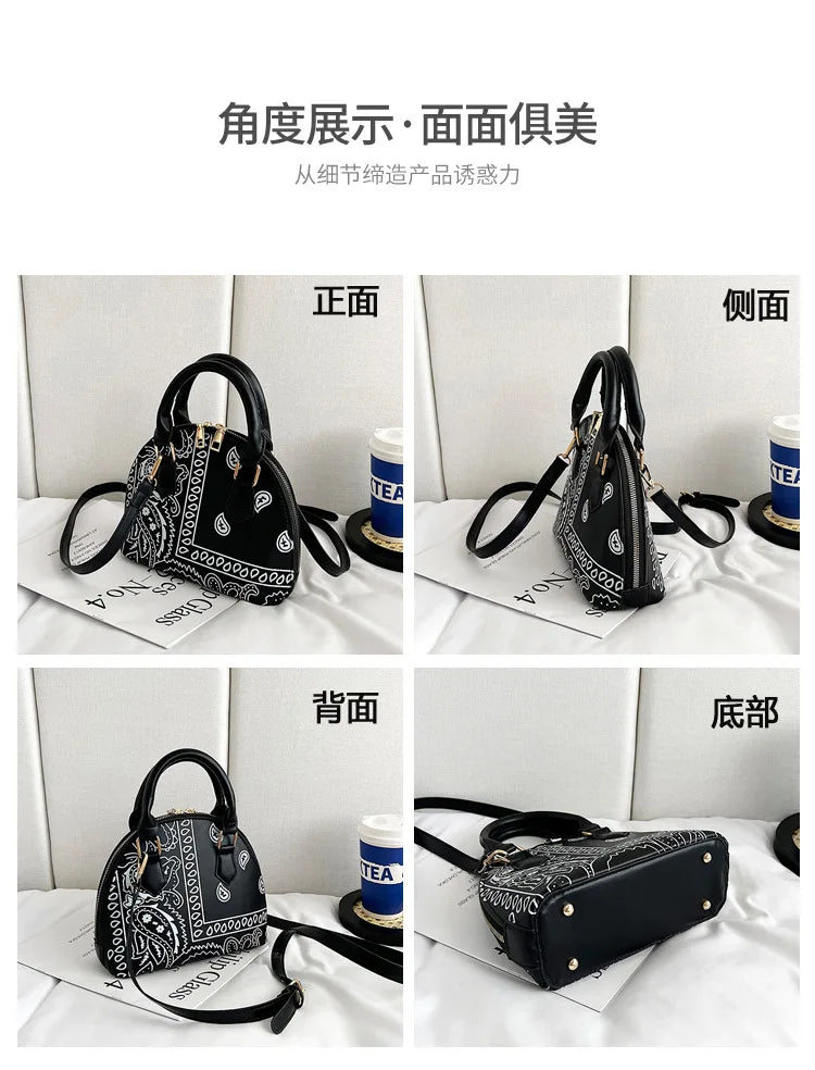Borsa a conchiglia da donna in pelle PU retrò borsa a tracolla da donna con tracolla a fiori di anacardi estivi Set femminile borse a mano con manico piccolo