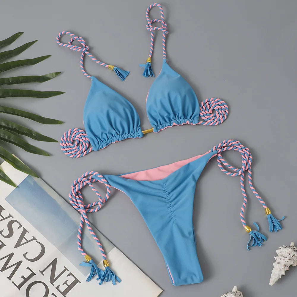 Costume da bagno donna bikini set bikini sexy con coulisse costumi da bagno leopardo due pezzi costume da bagno costume da bagno bikini con lacci biquinis