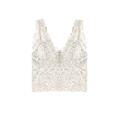Gilet d'été sexy en dentelle à col en V profond avec coussinets de poitrine, débardeur floral brodé, caraco enveloppant la poitrine, débardeur rembourré court pour femme