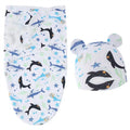 Set di cappelli per coperte per bambini Set di fasce per neonato in cotone stampato a fumetti Fasciatoio per neonato regolabile per tutte le stagioni 0-6 mesi