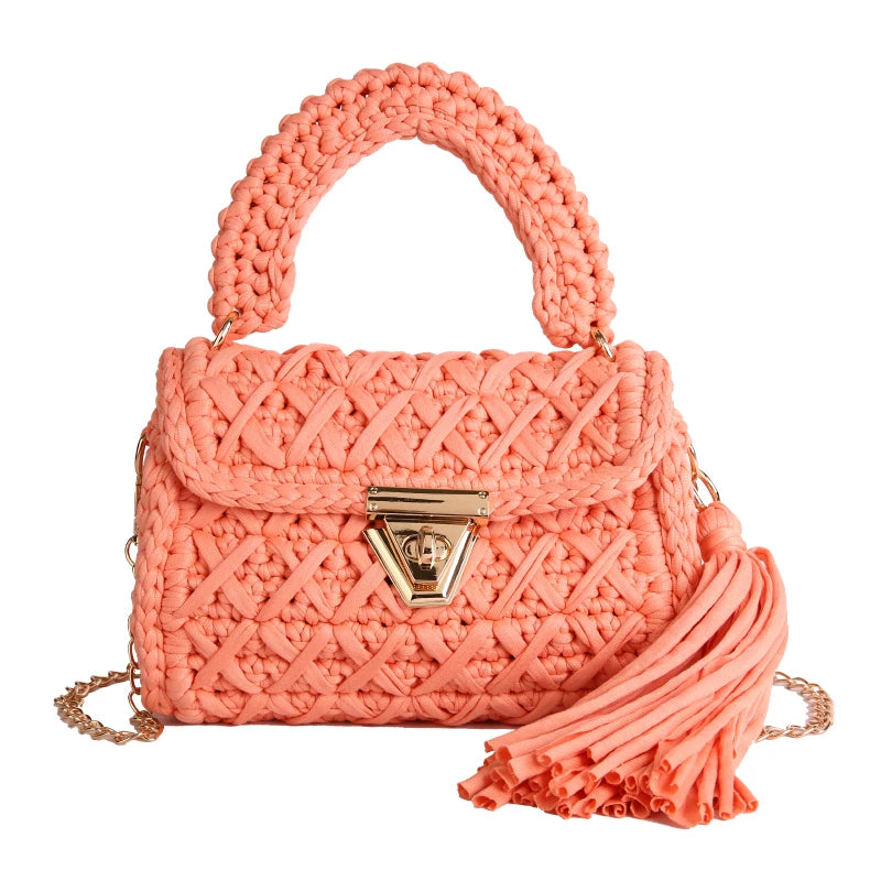 Borsa a Mano da Donna in Maglia Uncinetto, Borsa a Spalla Artigianale in Filato Intrecciato, Borsa Grande Capacità per Spiaggia, Vacanze Estive, Shopping e Viaggi