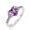 Huitan Anelli con zirconi a forma di cuore viola per le donne Accessori unici per fidanzamento di nozze Fancy Lady Gift Gioielli romantici alla moda