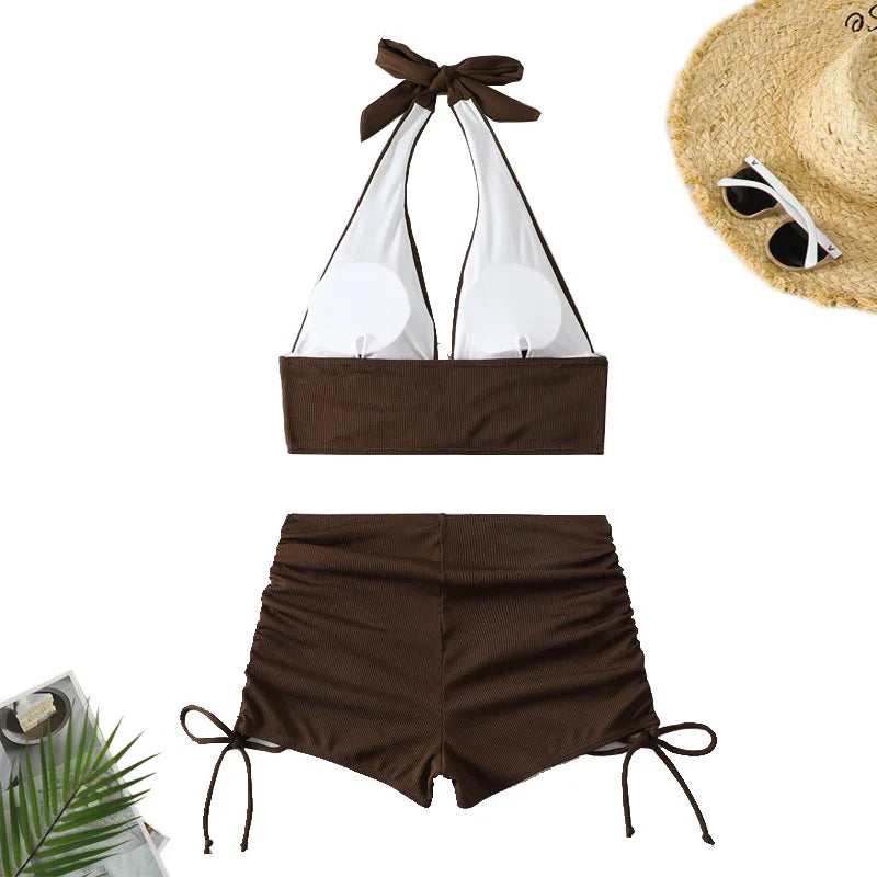Sexy High Waist Bikini Shorts 2024 Damen Badeanzug Zweiteiler Bademode Weibliche Bikinis Set Braune Badeanzüge Brasilianischer Biquini