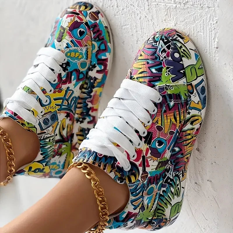 Scarpe da ginnastica da donna scarpe con la suola spessa 2024 nuova estate dipinta a mano Graffiti scarpe da esterno Casual scarpe da ginnastica da donna Zapatos De Mujer