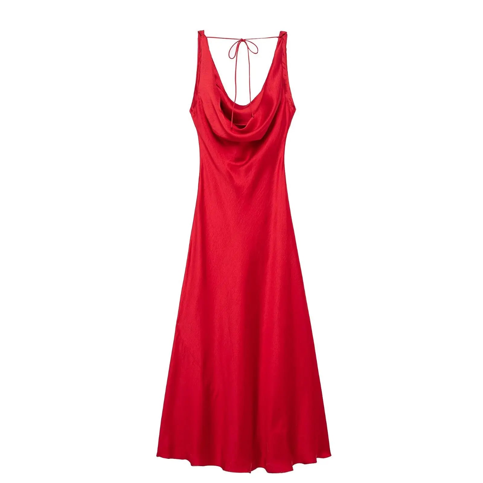 Summer sexy pleated satin chic red women party dress sleeveless beach maxi dress new commuter high street style