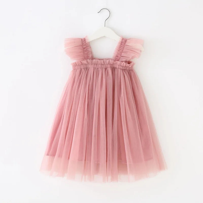Nuova estate bambini ragazza vestito fionda senza maniche colletto quadrato tinta unita maglia principessa abiti da spiaggia bambino abbigliamento casual E2200