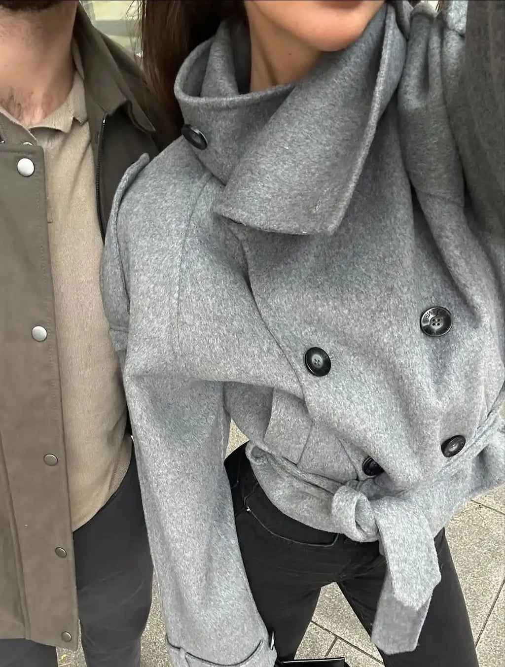 Cappotto di lana patchwork in pelliccia solida Moda donna Manica intera Scollo a V Con lacci Cappotto lungo allentato Autunno Ufficio Pendolarismo Lady Outwear