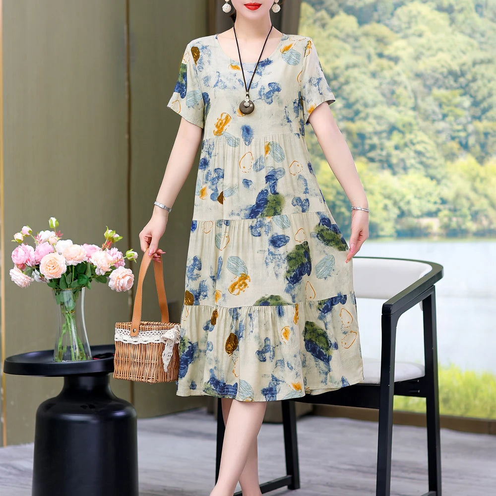 Nuovo Vestito Delle Donne di Estate Vestito Estivo 2024 Casual abito a maniche corte Abiti Femminili O-Collo Robe Abiti della Boemia di Grandi Dimensioni