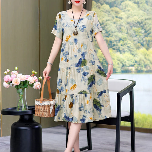 Nuovo Vestito Delle Donne di Estate Vestito Estivo 2024 Casual abito a maniche corte Abiti Femminili O-Collo Robe Abiti della Boemia di Grandi Dimensioni