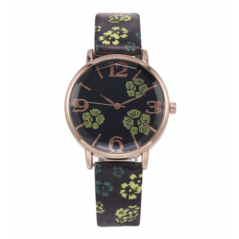 Orologi da donna con fiori colorati Orologi da polso al quarzo con cintura stampata per ragazze Orologi da donna Orologio casual Regalo Relógios Feminino