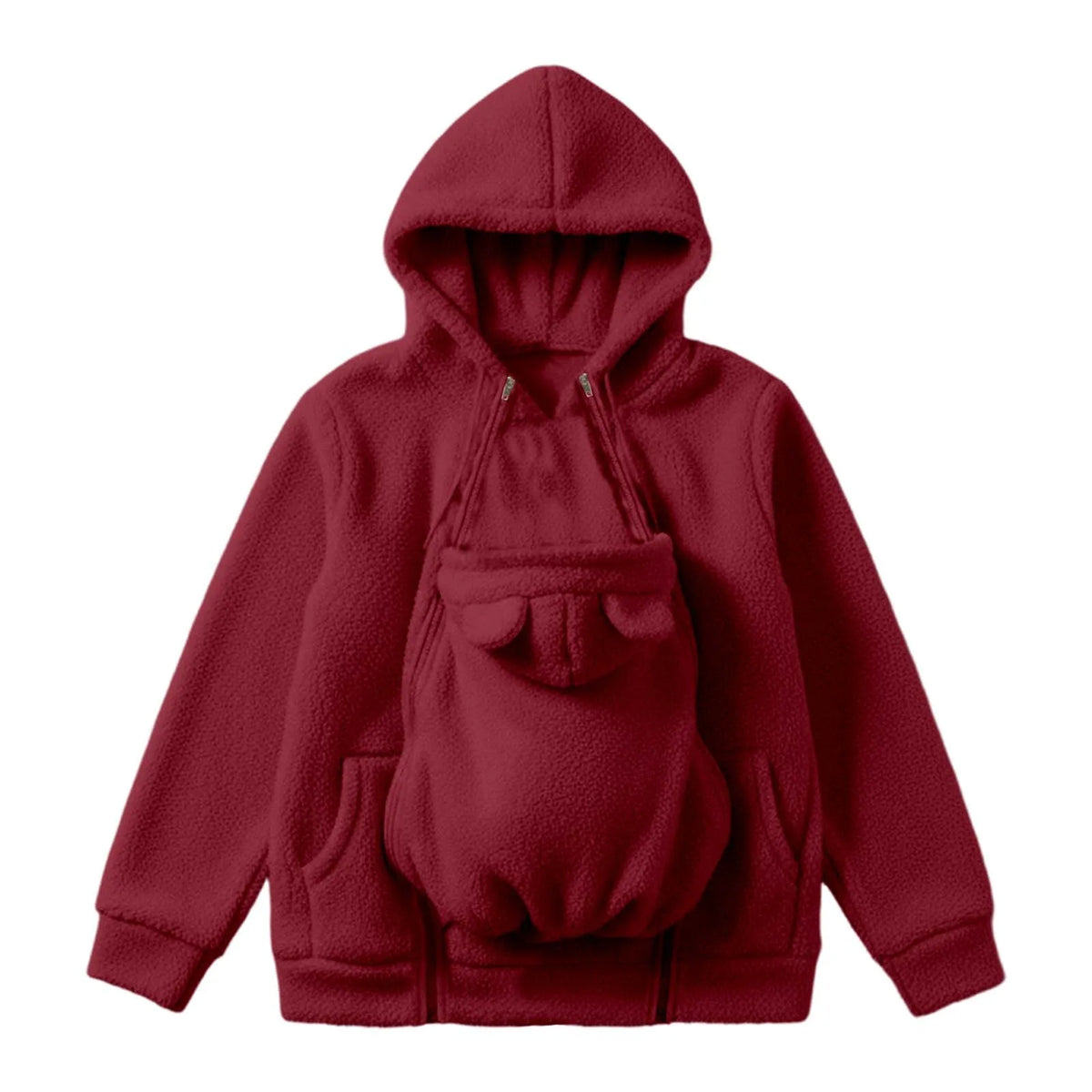 Cappotto con cappuccio in caldo pile 2 in 1 con marsupio Felpa in peluche a maniche lunghe in pelliccia sintetica Giacca con cappuccio per mamma all'aperto Borsa per bambini