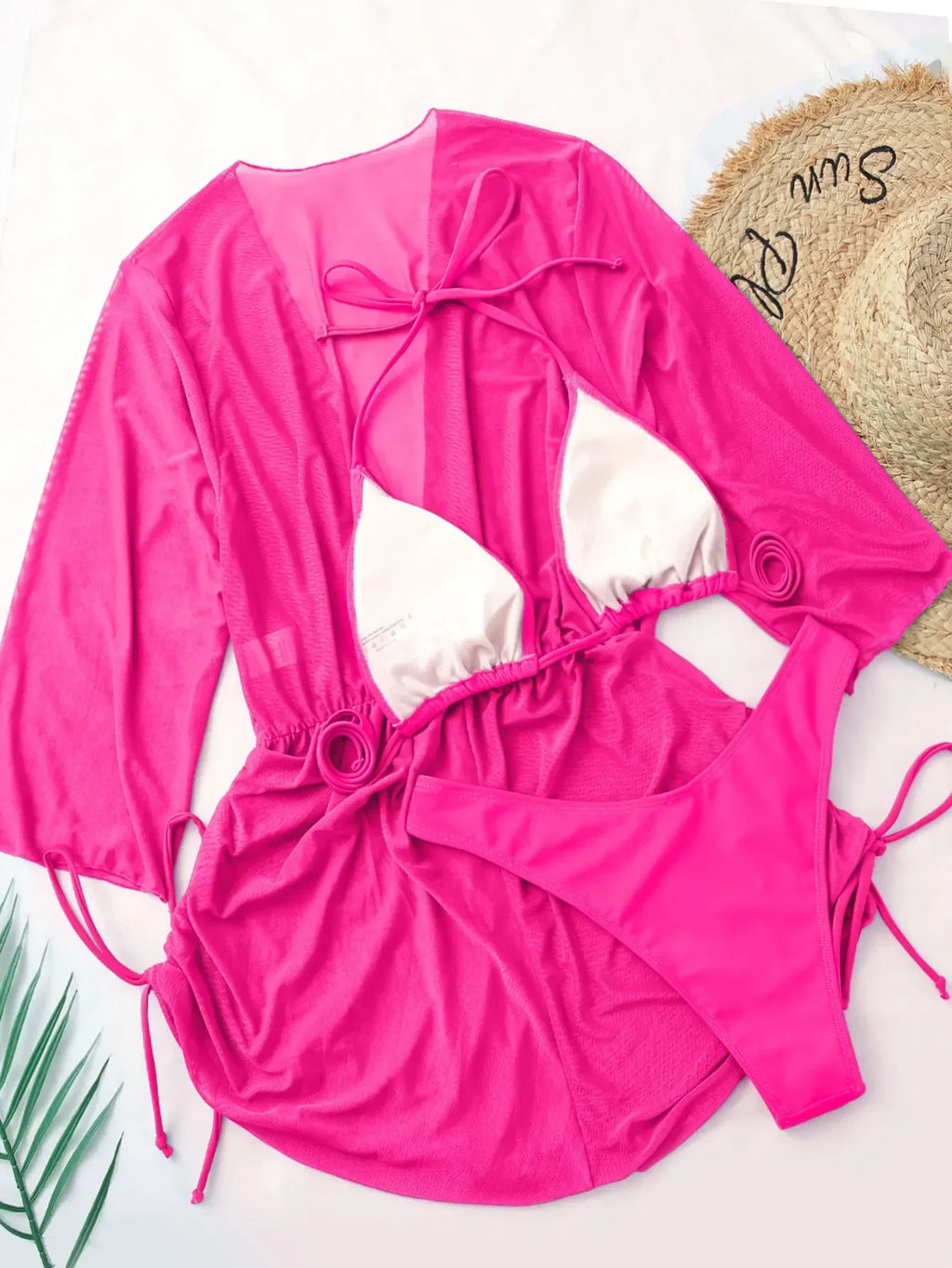 Costume da bagno sexy a maniche lunghe con copricostume, set bikini da donna bianco e nero, vestito in rete push-up, costume da bagno a 3 pezzi, perizoma, collezione 2026