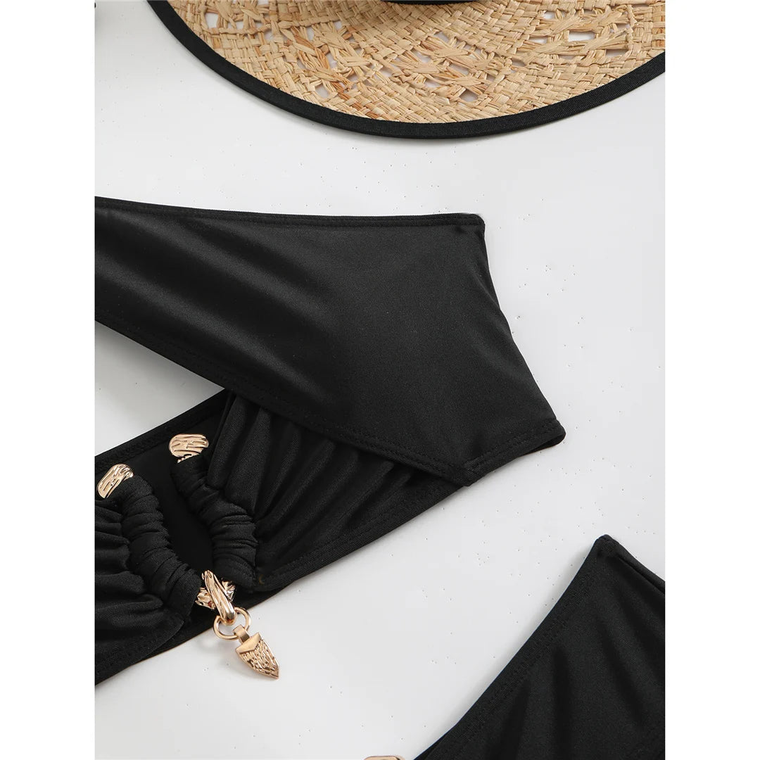 Bikini a vita alta con cut-out e allacciatura al collo da donna 2026 - Set due pezzi imbottito V6256