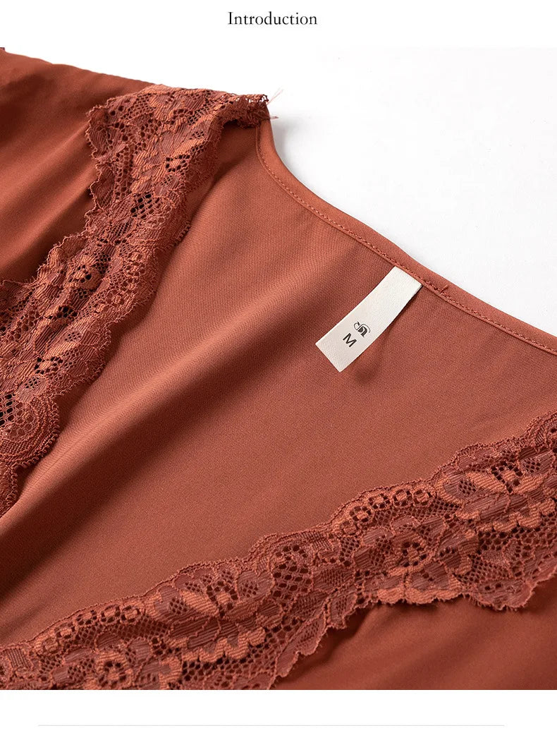 Fdfklak camicia da notte estiva da donna a maniche corte sottile in raso di seta Sexy nuova camicia da notte da notte da notte da donna in pizzo principessa