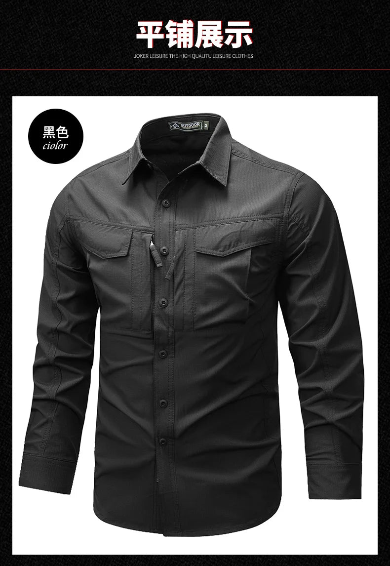 Camicia a maniche lunghe da uomo primavera autunno Camicie da lavoro tattiche da uomo Top Camicie cargo da pesca per escursionismo multitasche da esterno ad asciugatura rapida