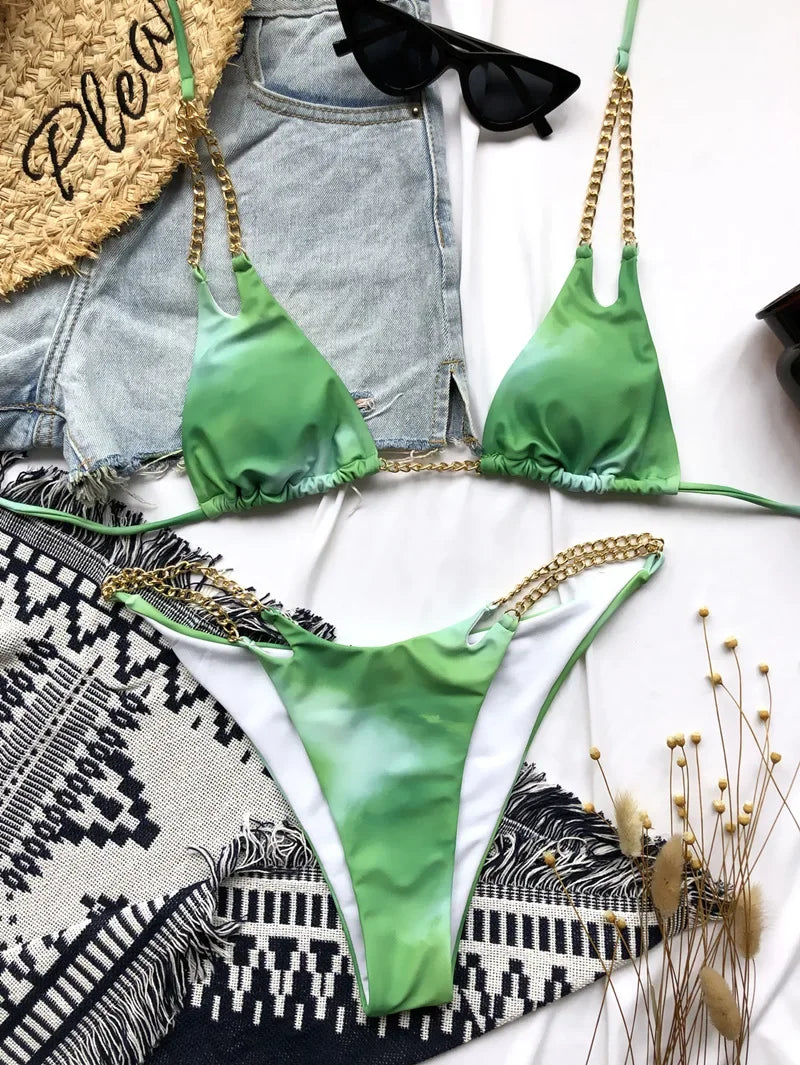 Micro Bikini Sexy 2026 Nero Solido con Reggiseno Push-Up e Cinghie Metalliche, Costume da Bagno Brasiliano, Perizoma, Biquini