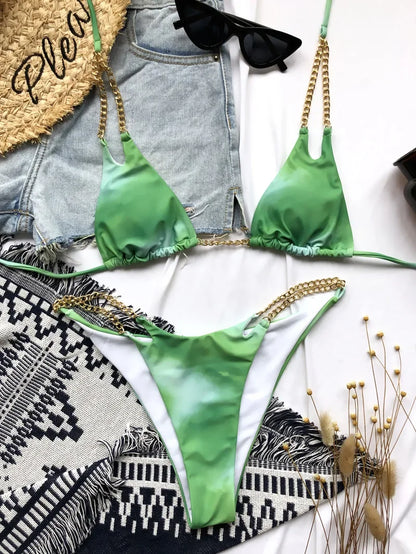 Micro Bikini Sexy 2026 Nero Solido con Reggiseno Push-Up e Cinghie Metalliche, Costume da Bagno Brasiliano, Perizoma, Biquini