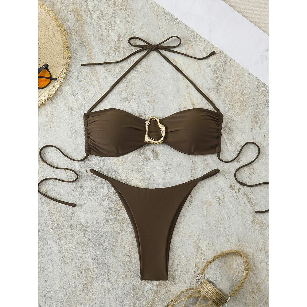 Sexy Bandeau Bikini Women's Swimsuit 2026 Two-piece Swimwear Thong Bikinis Set Female Bathing Suit Push Up Beach Swimming Wear