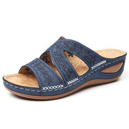 Sandali con zeppa da donna estivi Sandali ortopedici premium con punta aperta Pantofole retrò con piattaforma femminile casual in pelle antiscivolo vintage