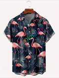 2025 Camicia con stampa foglia e fenicottero per uomo Camicia hawaiana Casual Beach Manica corta Moda Top Camicetta maschile Abbigliamento estivo