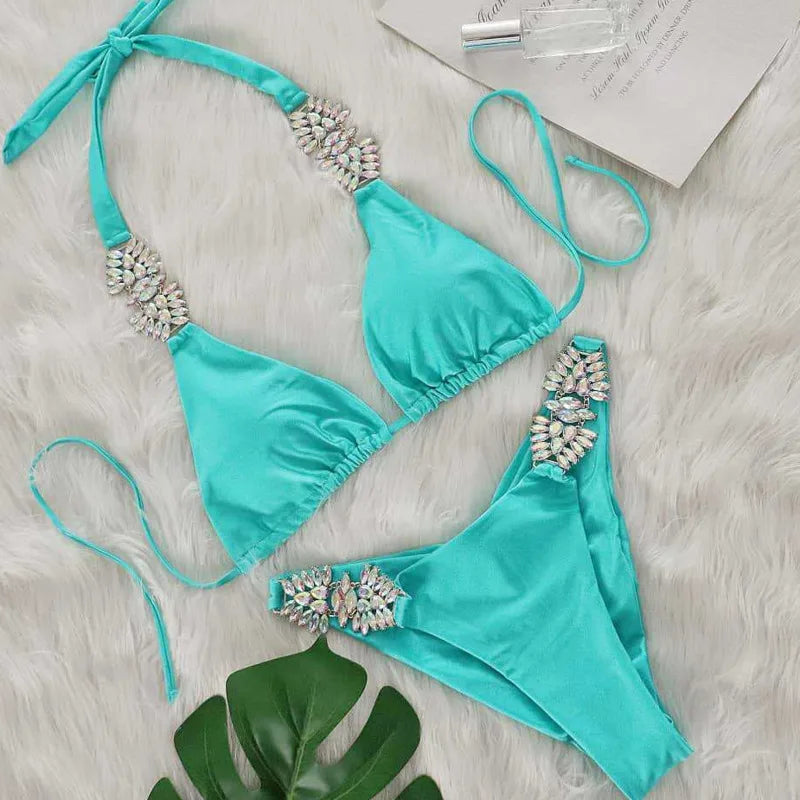 Maillots de bain Sexy Bikinis brillants avec strass pour femmes Maillot de bain push-up Maillots de bain de plage Maillots de bain de piscine 2026