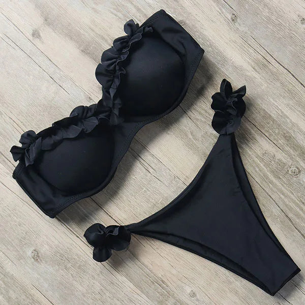 Bandeau Bikini Swimwear Women Swimsuit Sexy Thong Ruffle Bikini Set Push Up Bathing Suit Female Brazilian Leopard Swimsuit 2026