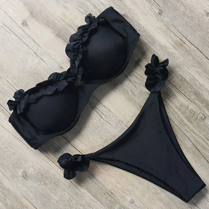 Bandeau Bikini Swimwear Women Swimsuit Sexy Thong Ruffle Bikini Set Push Up Bathing Suit Female Brazilian Leopard Swimsuit 2026
