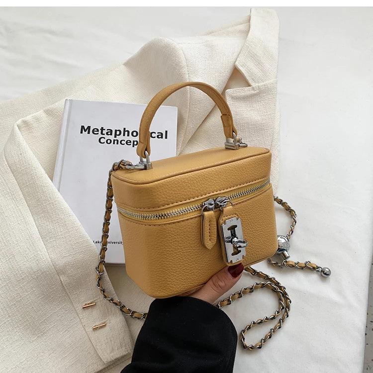 Borse Quadrate da Donna Estate 2026, Borse a Tracolla con Catene alla Moda, Borsa a Spalla in PU Texturizzato, Elegante Mini Borsa Chic per Cellulare