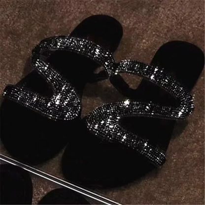 Sandales sexy pour femmes Plage d'été Bouche peu profonde Strass Défilé de mode pour femmes Chaussures confortables et légères Sandales féminines
