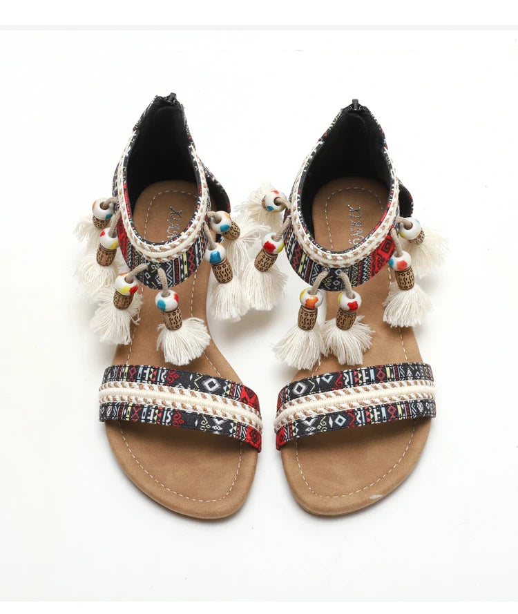 Neue Damen-Sommersandalen im römischen Bohème-Stil mit flachem Absatz, weicher Sohle, bequem und rutschfest für Urlaub und Tourismus