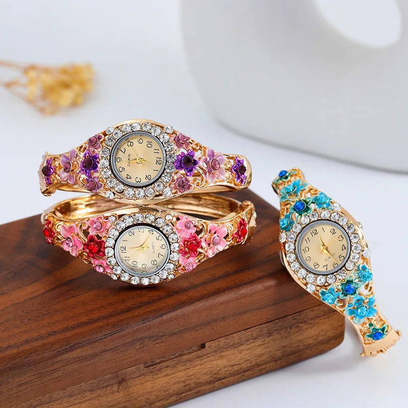 Orologi da donna Orologio al quarzo con strass in acciaio inossidabile Orologio da donna con fiore alla moda Bracciale vintage Elegante orologio da polso zegarek damski