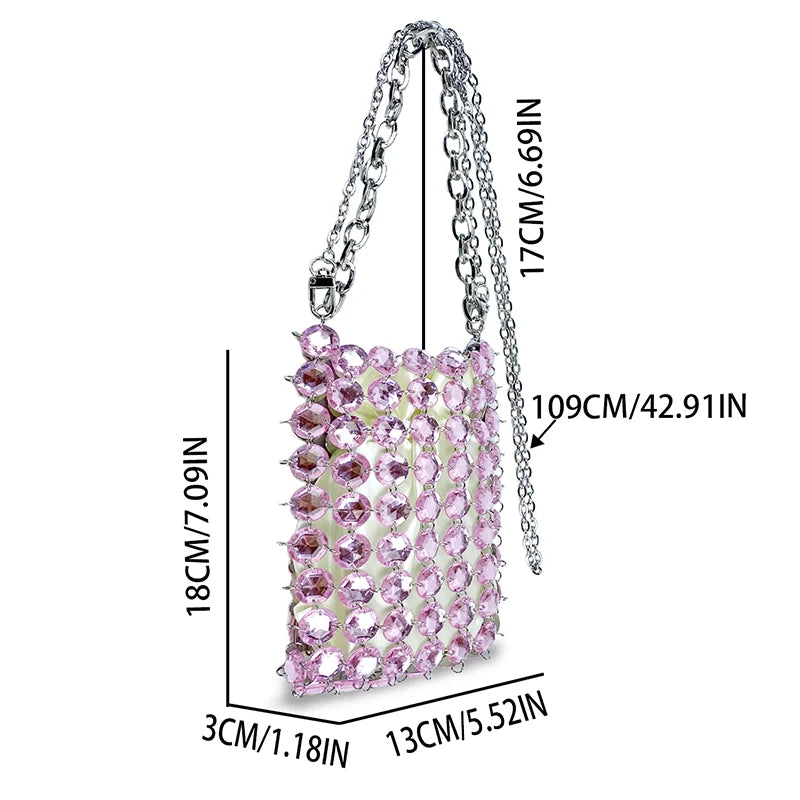 24 estate nuova borsa di cristallo tessuta a mano color caramella di nicchia, borsa di perline di fata retrò, borsa per telefono a croce diagonale trasparente