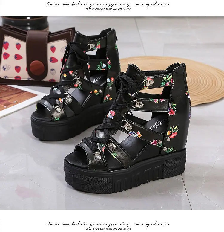 Women Shoes 2025 Summer Sandals 12cm Wedge Platform Open Toe Sandals Woman Rome High Heels Casual Shoes Lady Female Sandalias
