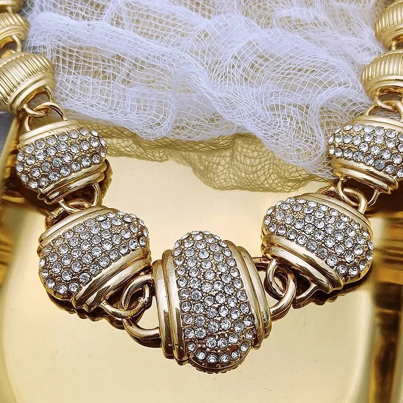 Parure de bijoux arabes pour femmes de haute qualité, plaqué or 18 carats, collier rond, boucles d'oreilles, bracelet et bague, cadeau de fête de mariage