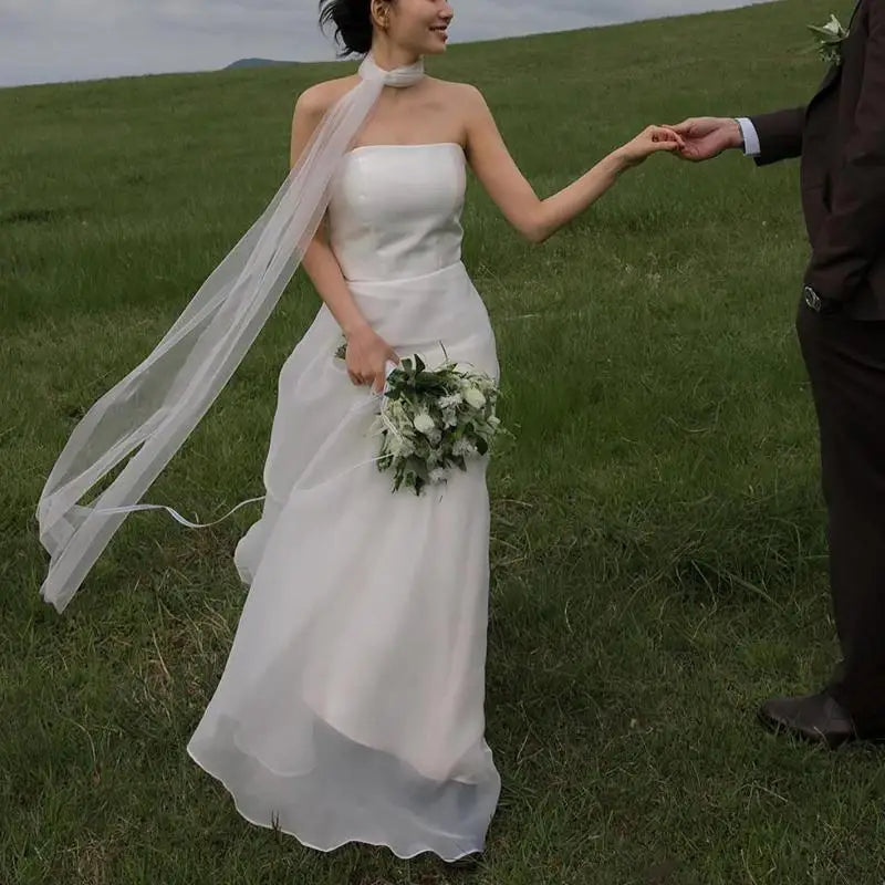 I più nuovi abiti da sposa semplici abito da sera formale senza spalline Sexy senza spalline elegante lunghezza del pavimento a-line Plus Size abiti da sposa