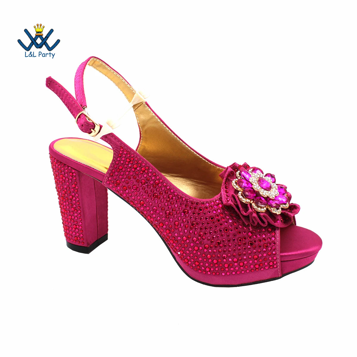 New Design Peep Toe African Spring Autumn Lady Shoes and Bag Set in Gold Color Women Sandal in Wedding