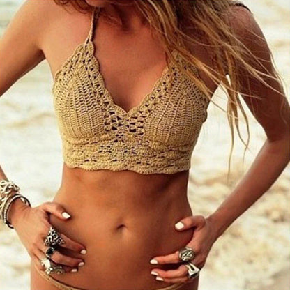 Sexy Women Bikini Crop Top Crochet Boho Beach Bikini Bralette Halter Cami Knitted Bra Tank Top Women's Clothing