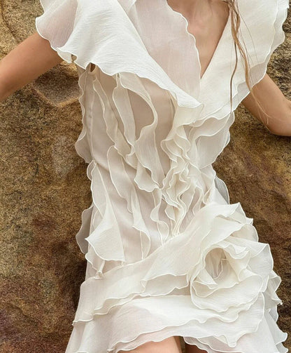 Y2K Mini abito con volant per donna Moda irregolare Abiti da vacanza al mare Estate Sexy con spalle scoperte Abiti da festa di compleanno 2025