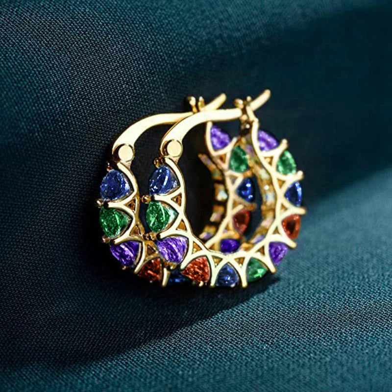 Huitan Orecchini a cerchio da donna unici intarsiati con zirconi brillanti Accessori speciali alla moda Gioielli per la festa nuziale quotidiana