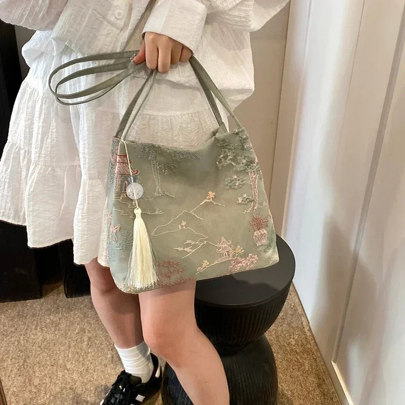 Borsa a tracolla da donna alla moda ricamata in stile cinese di vendita caldo 2026 Borsa di grande capacità di nuova tendenza estiva