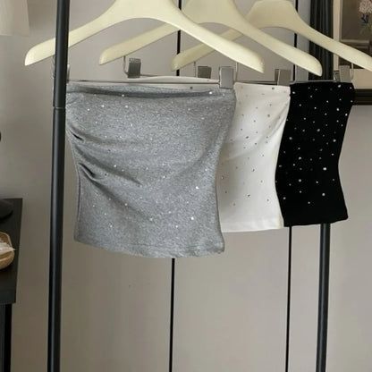 Summer Sexy Tube Top Camisole for Women Black Fashion Diamond Strapless Top 2026