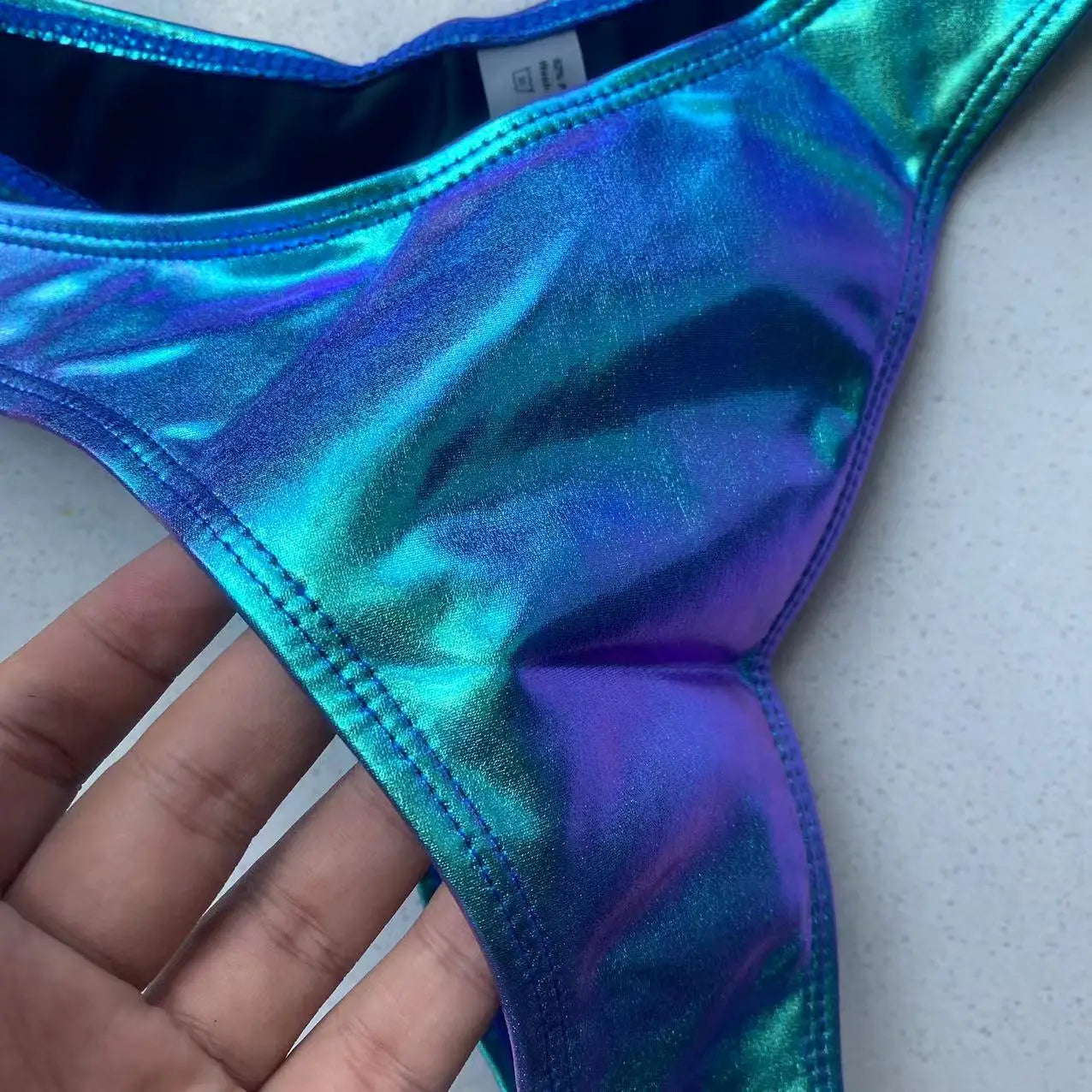 Maillot de bain bikini triangle sexy 2022 holographique bleu push up string extrême brésilien bandage maillot de bain micro bikini